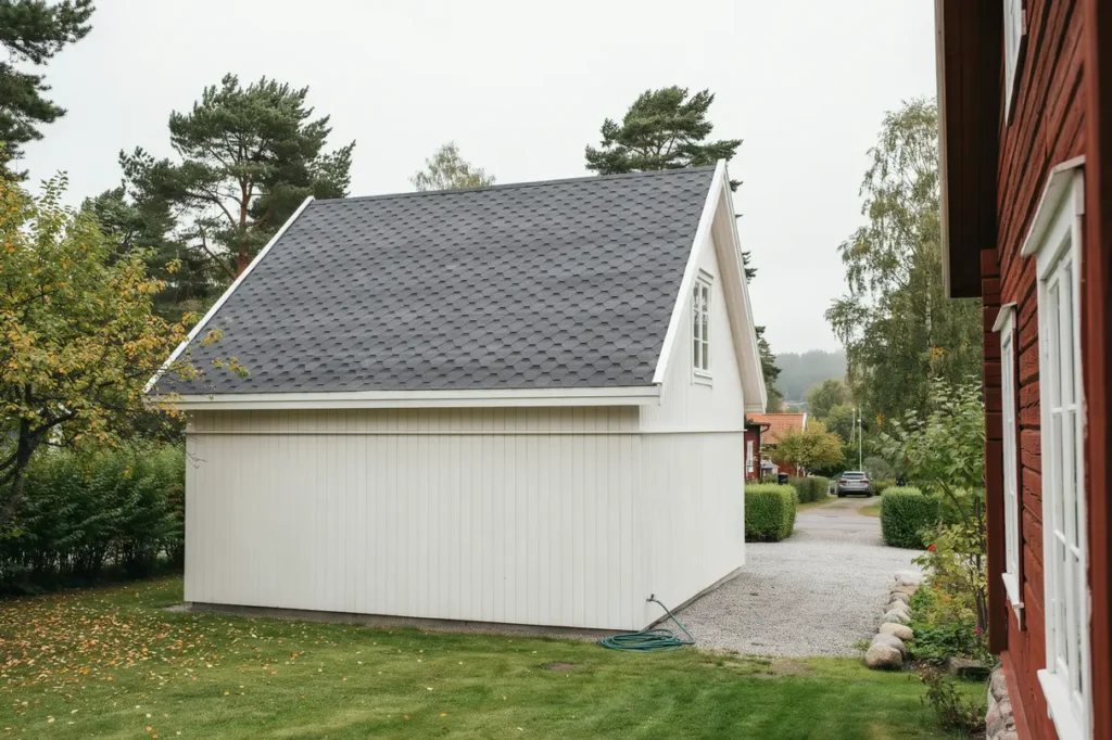f rdigst llt papptak p garagebyggnad i insj n dalarna