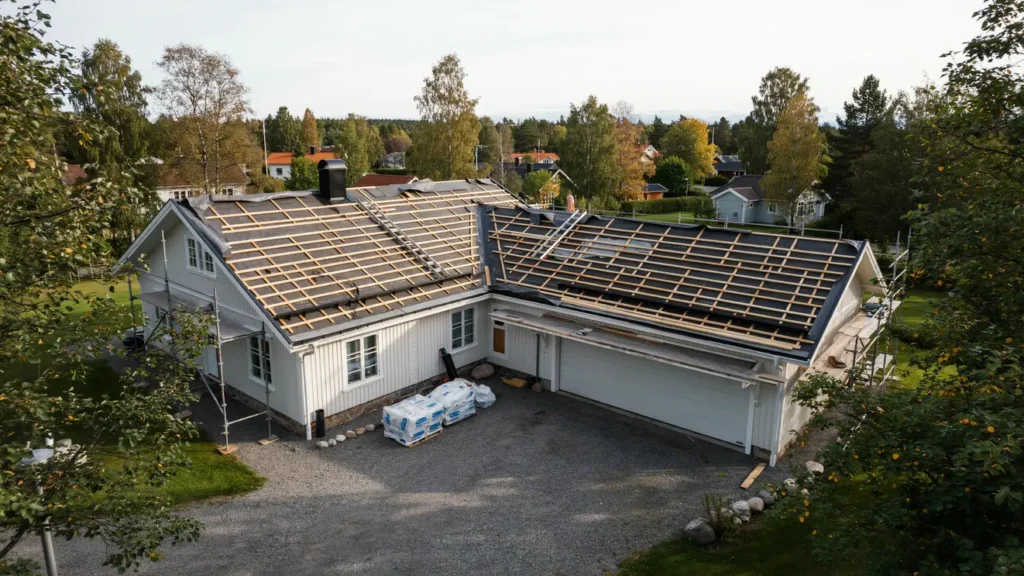 takbyte p villa och garage i noret dalarna